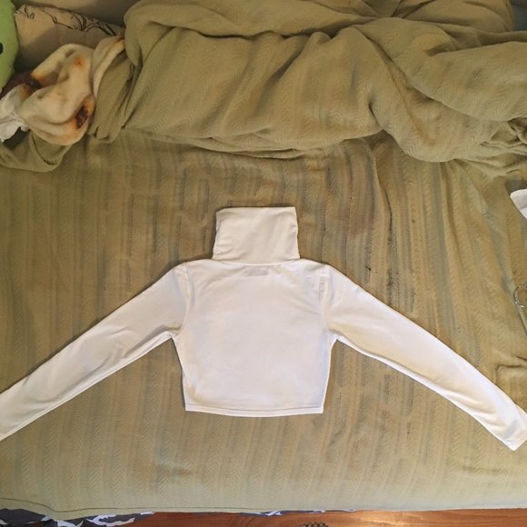 White Shein Fleece Lined Long Sleeve Cropped Turtleneck Top - Picture 2 of 8